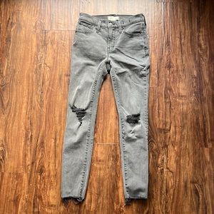 Madewell Grey distressed 9 inch mid rise skinny jeans